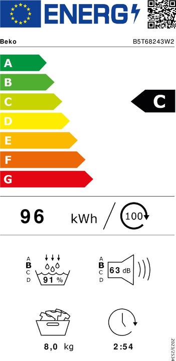 Energie-Label Beko B5T68243W2 (8 kg, Links, Rechts)