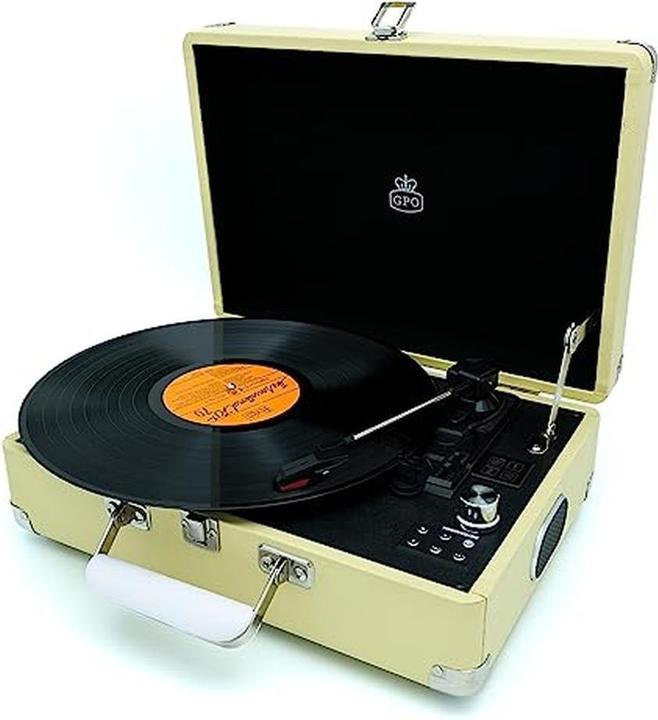 GPO ATTACHELEM - Suitcase platenspeler Attache retro, ingebouwde speakers, lemon (Manual)