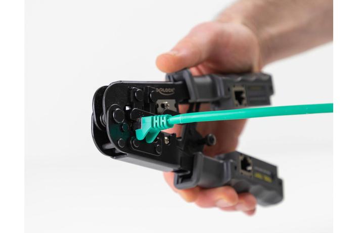 Productafbeelding Delock Krimptang met stripper en netwerktester voor 8P (RJ45), 6P (RJ12/11) of 4P (RJ10) stekkers (190 mm)