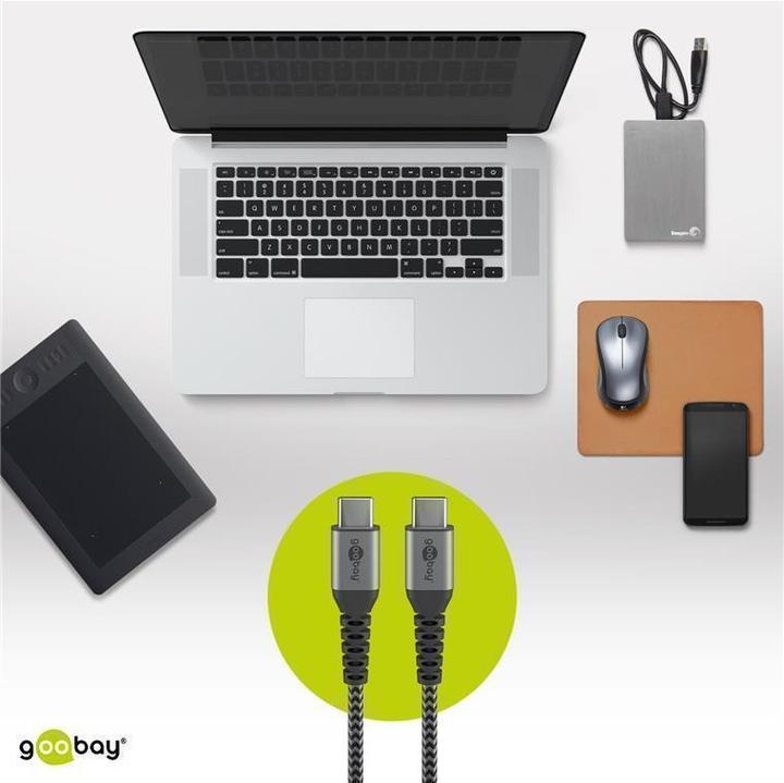 Productafbeelding Goobay USB-C™ naar USB-C™ textiel kabel met metalen stekkers (space grijs/zilver) 1 m, zwart-grijs (1 m, USB 2.0, 60 W)