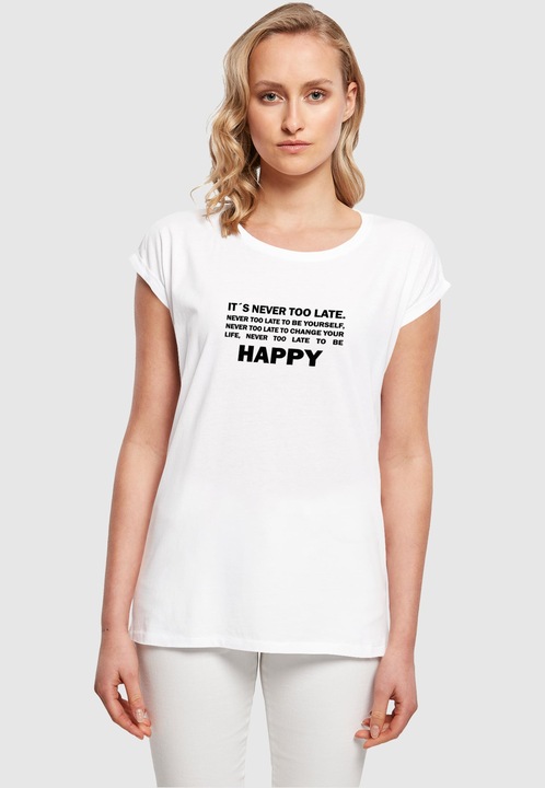 Actual product image Merchcode Ladies Never Too Late Extended Shoulder Tee - 111665 (XS)