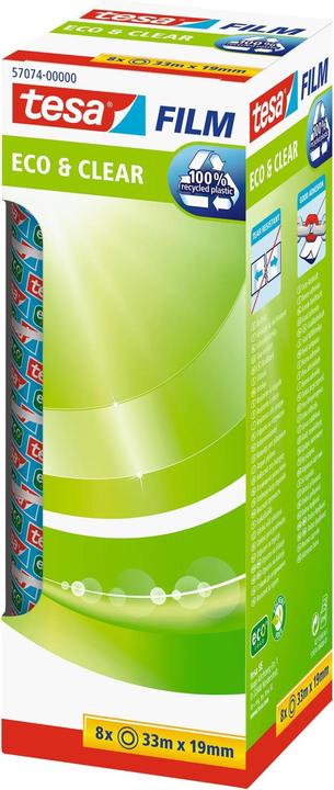 tesa 8x tesafilm ECO & CLEAR, lösungsmittelfrei und alterungsbeständig (19 mm)