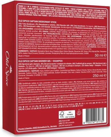 Nährwerte und Zutaten Old Spice Captain (Stick, 250 ml)