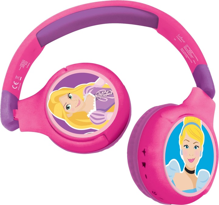 Lexibook Disney Princess Headphones for Kids, 2in1 Bluetooth Cable Connection, Foldable, Volume Limiter