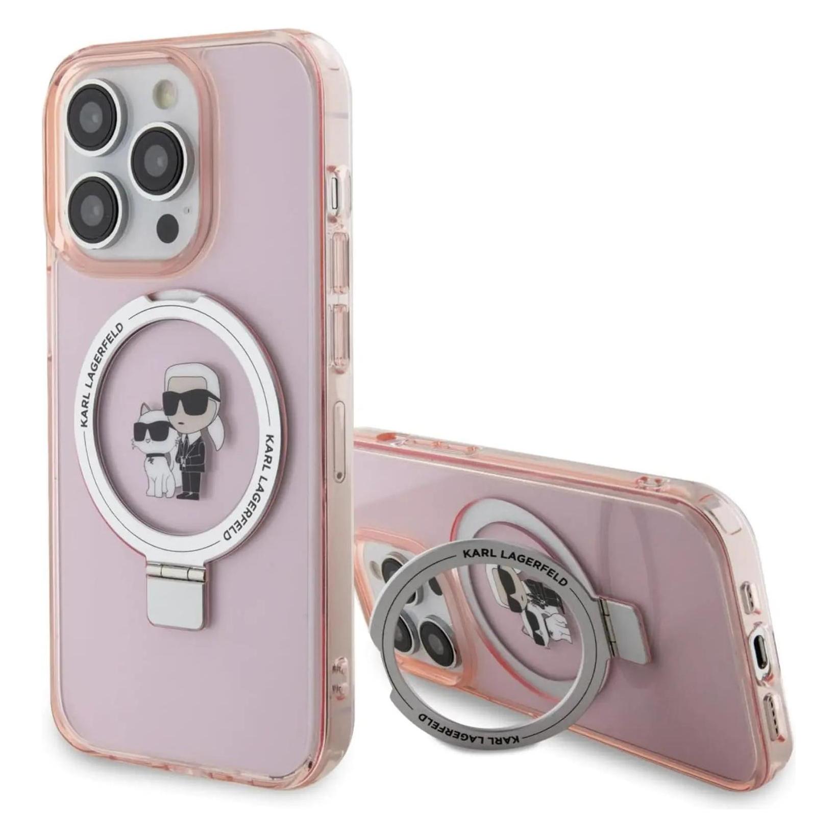 Karl Lagerfeld KLHMP15LHMRSKCP IPhone 15 Pro 6.1" Różowy/pink Hardcase Ring Stand Karl&Choupettte Ma (Apple IPhone 15 Pro), Smartphone Hülle, Rosa