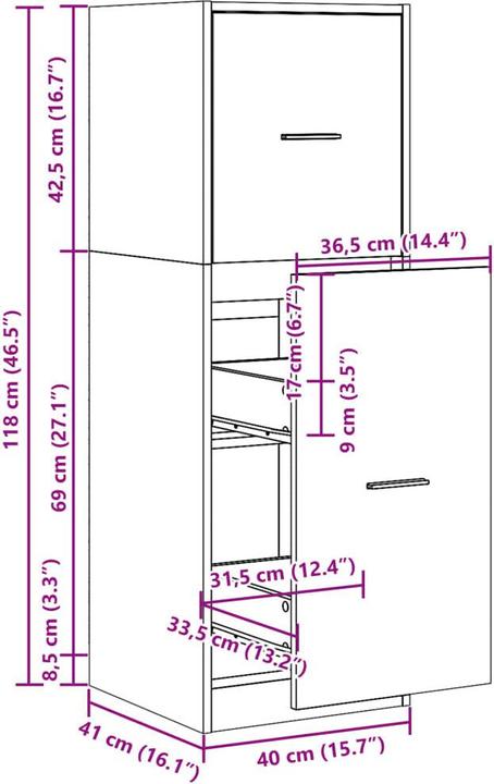 Produktbild vidaXL Apothekerschrank (40 x 41 x 118 cm)