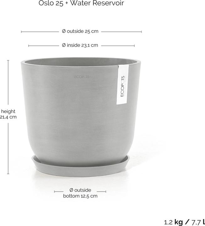 Actual product image Ecopots Oslo 25 + Water Reservoir White Grey (25 x 21.40 cm)