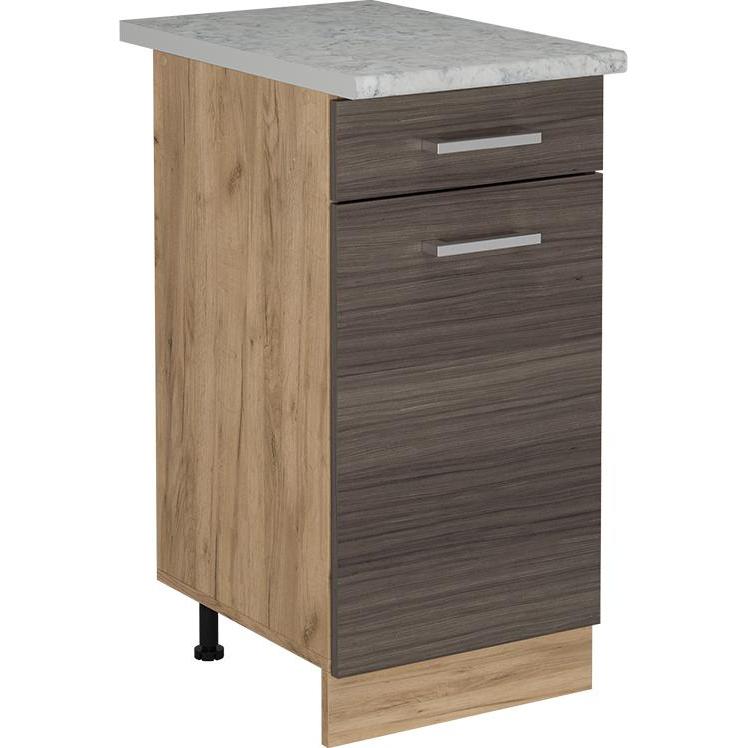 Vicco, Regal, Küchenunterschrank R-Line, Edelgrau/Goldkraft Eiche, 40 cm AP Marmor