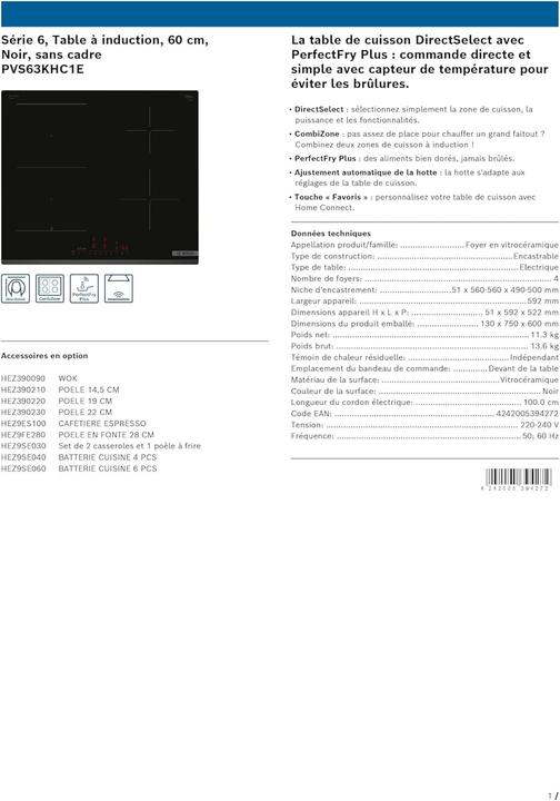 Immagine prodotto Bosch Hausgeräte PVS63KHC1E (59.20 cm, Piano cottura a induzione)