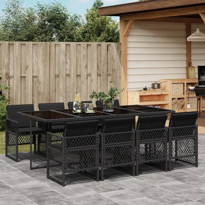 Produktbild VidaXL Gartenmöbel Essgruppe Gartengarnitur Sitzgruppe 9tlg. Schwarz Poly Rattan (220 cm)