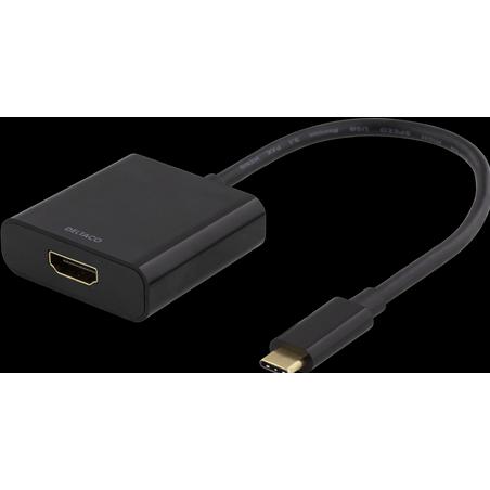 Deltaco USBC-HDMI8 USB graphics adapter Black, USB Stick, Schwarz