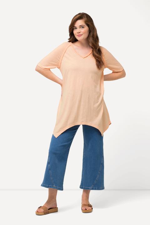 Immagine prodotto Ulla Popken T-shirt di cotone biologico con orlo a punte, scollatura a V e mezze maniche (46, 48)