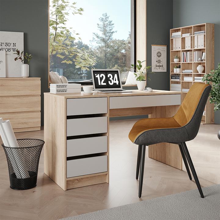 Produktbild Vicco Schreibtisch Sherry, Sonoma/Weiss, 55 x 120 cm mit Schubladen (120 x 55 x 75 cm)