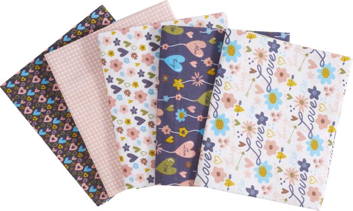 Image du produit Stafil Paquet de tissus Patchy "Hearts and Flowers", set de 5, 5 designs à 45 x 55 cm