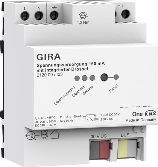 Produktbild Gira KNX-Spannungsversorgung 160mA Drossel REG 212000 (212000)