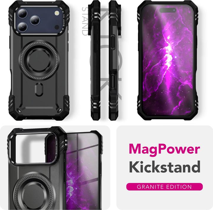 Actual product image Nalia MagSafe Cover "Granite" - Panzer Schutz Hülle Stossfest mit Kickstand - Military Outdoor Case (Apple iPhone 17 Pro Max)