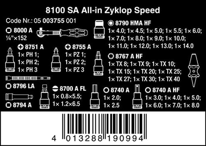Produktbild Wera 8100 SA All-in Zyklop Speed-Knarrensatz (11 mm, 12 mm, 14 mm, 10  mm, 13 mm, 7 mm, 8 mm, 9 mm, 4 mm, 6 mm, 5 mm)
