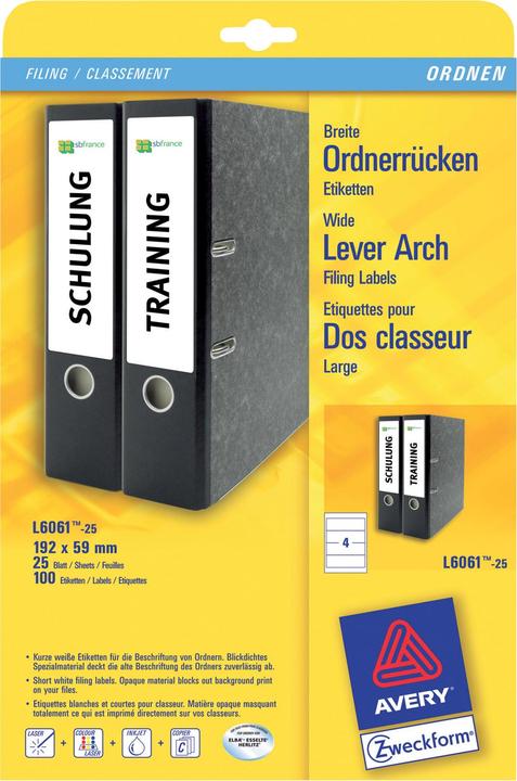 Image du produit Avery L6061-25 Étiquettes 59x192mm