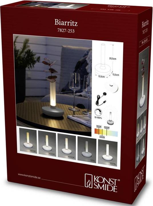 Produktbild Konstsmide Akku-Tischleuchte USB Biarritz, 1800 / 3000 / 4000 K, Weiss