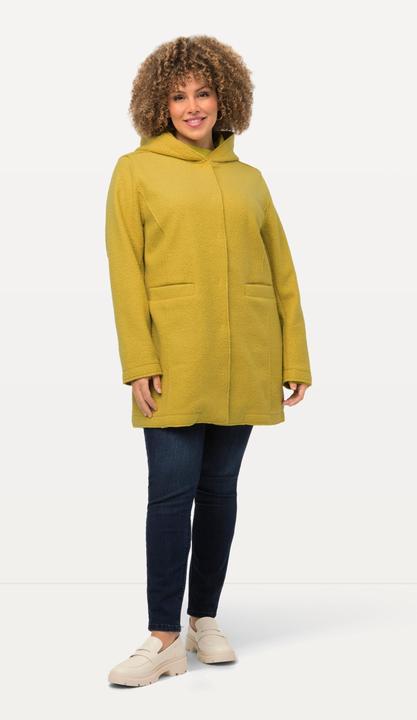 Actual product image Ulla Popken Hooded Curly Wool Look Snap Front Jacket