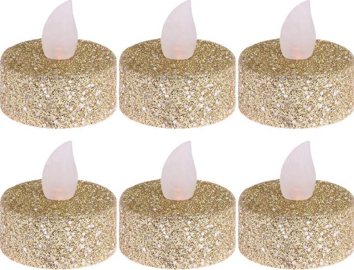 Mondex LED tea lights 6 pieces, gold glitter, 3.8 x 4 cm (6x)