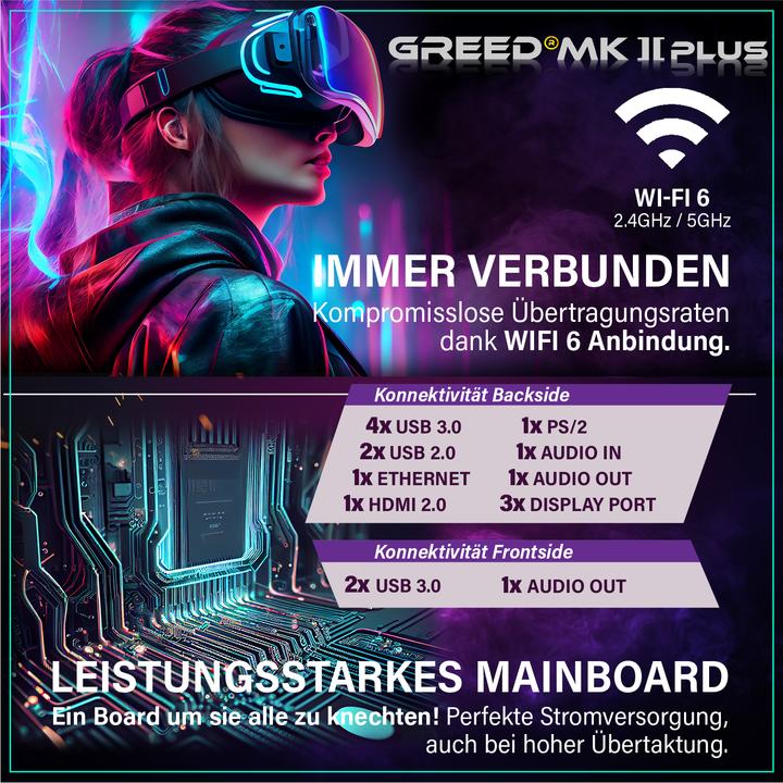 Produktbild Greed MK2 INTEL PLUS - Gaming PC - RX 9060XT (1000 GB, 32 GB, Intel Core i7-12700F, Radeon RX 9060 XT)