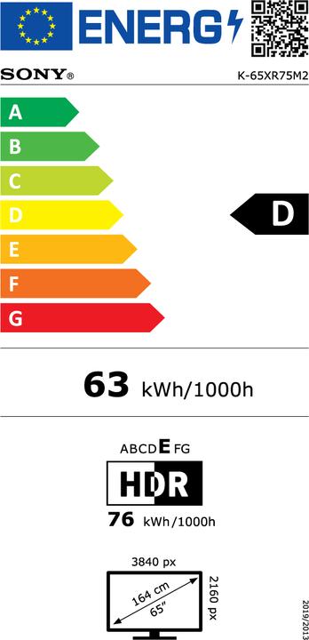 Label énergétique Sony K65XR75M2B (65", Bravia 7 II, True RGB, 4K, 2026)