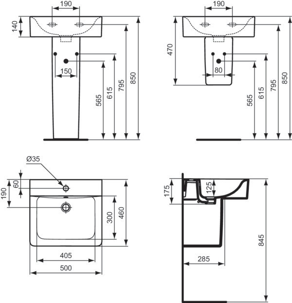 Immagine prodotto Ideal Standard Lavabo standard ideale Connect Cube 500mm E7138, 1 foro per rubinetto (460 mm, 500 mm)