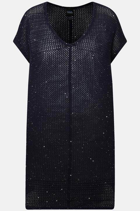 Produktbild Ulla Popken Long-Pullover, Struktur, Pailletten, Rundhals, Halbarm (46, 48)