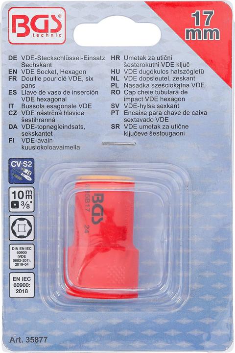 Immagine prodotto BGS VDE-Steckschlüssel-Einsatz Sechskant | Antrieb Innenvierkant 10 mm (3/8") | SW 17 mm (17 mm)