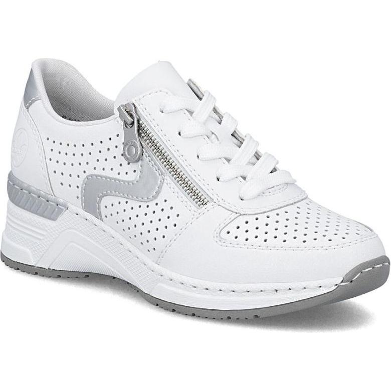 Rieker, Donne, Sneaker, Women's leather wedge sneakers white N4340-80, Bianco, (39)