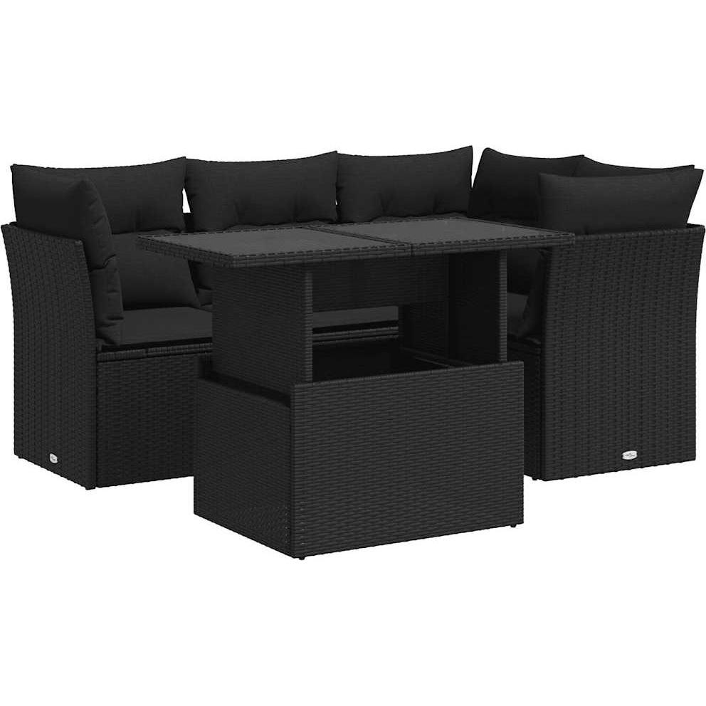 VidaXL, Gartenlounge, 5-tlg. Garten-Sofagarnitur mit Kissen Schwarz Poly Rattan