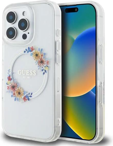 Actual product image Guess GUHMP16XHFWFCT iPhone 16 Pro Max 6.9" przeźroczysty/transprent hardcase IML Flowers Wreath Mag (Apple iPhone 16 Pro Max)