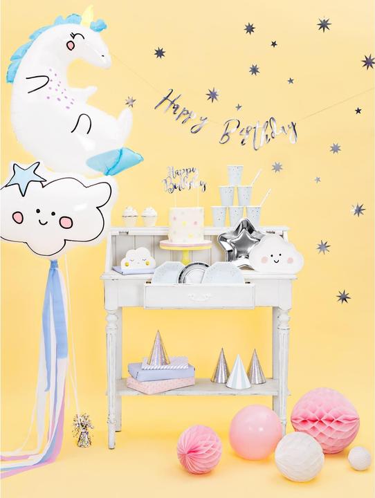 Actual product image Partydeco Décoration Argentée pour gâteau "Happy Birthday (1 Piece)