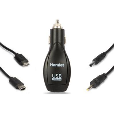 Thumbnail - Hamlet Universelles 4-in-1 Smartphone- und Tablet-Autoladegerät mit 4 Anschlüssen, Auto Adapter, Schwarz
