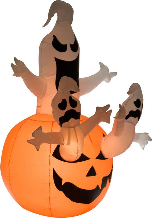Produktbild Swisshandel24 Aufblasbarer Kürbis Geist Gespenst Halloween Deko Figur Luftfigur mit LED Beleuchtung, Polyester, 12