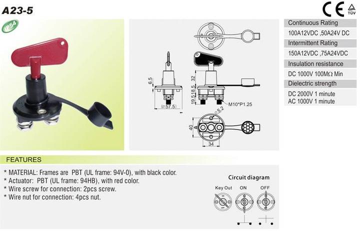 Image du produit Tru Components 1588002 Coupe-batterie automobile TC-A23-5 24 V/DC 100 A 1 x arrêt/marche r