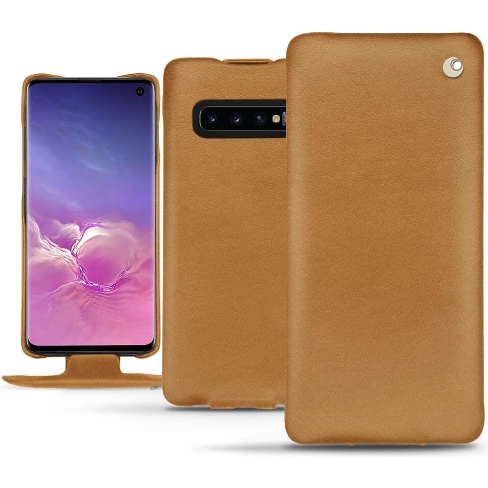 Noreve Lederschutzhülle vertikal (Samsung Galaxy S10), Smartphone Hülle, Braun