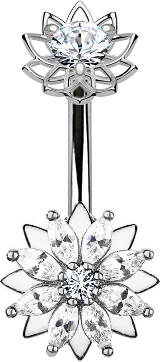Produktbild Star Piercing Banane Innengewinde silber doppel Kristalllotusblume (Chirurgenstahl 316L, Messing, Wolfram, ohne Messing)