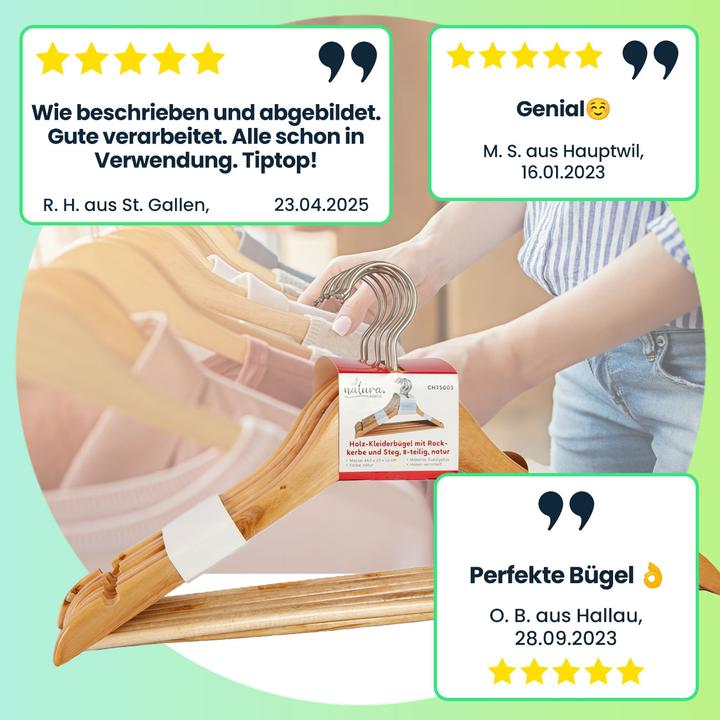 Produktbild Natura Punto Holz-Kleiderbügel mit Rockkerbe und Steg, 8-teilig (8x)