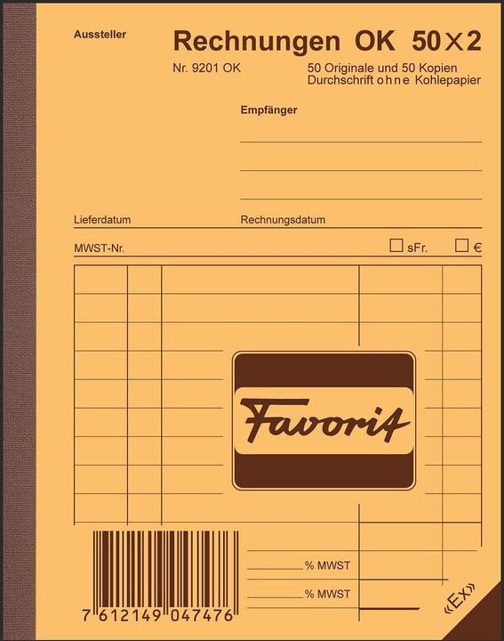 Favorit Cahier de factures autocopiant avec papier autocopiant (100x)