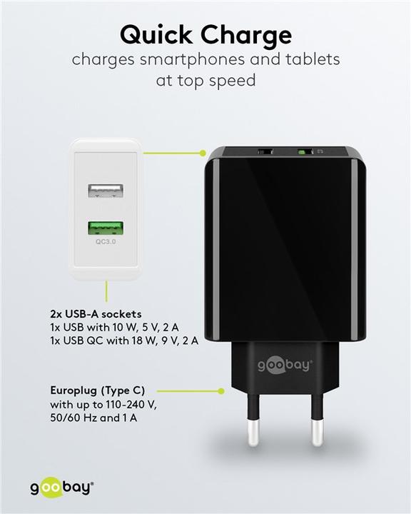 Produktbild Goobay Dual USB-A Schnellladegerät (28 W)