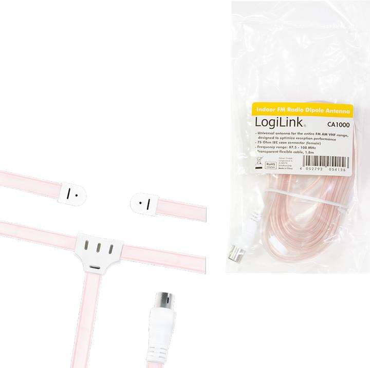 Produktbild LogiLink FM-Radio-Dipolantenne für den Innenbereich (75 dB, Antennenkabel)