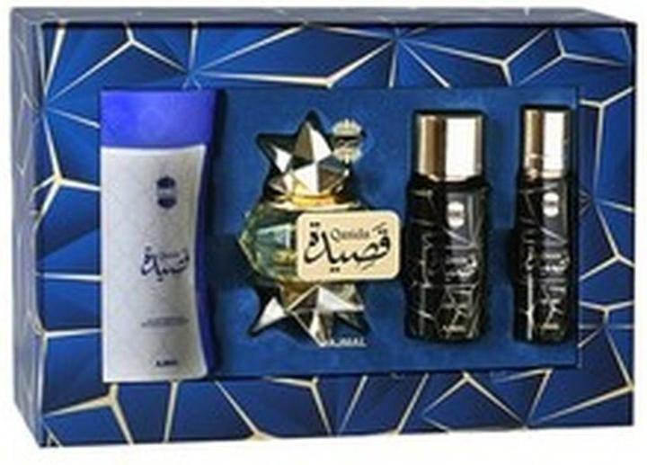 Actual product image Ajmal Qasida Gift Set Edp 60 Ml, Body Powder 80 G, Body Mist 50 Ml, And Hair Mist 30 Ml (Perfume set)