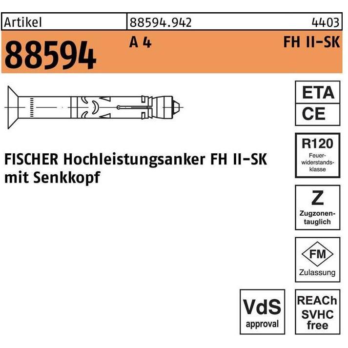 Fischer, Baubeschläge + Holzverbinder, Hochleistungsanker R 88594 FH II 18/ 30 SK A 4 (20 Stk.)