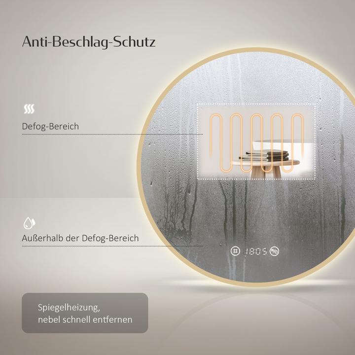 Actual product image Emke Bathroom Mirror With Lighting Φ70cm, Fog-Free, Temperature&Time, Cool-White(6500K), Dimmable. Gold