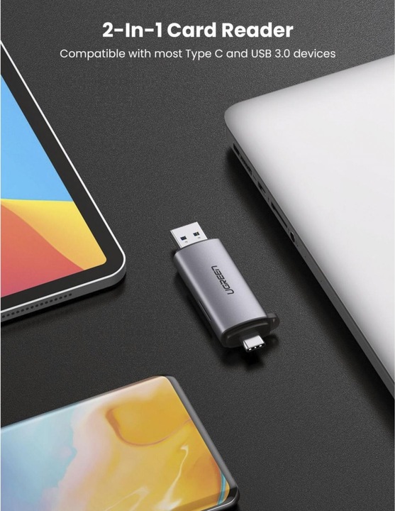 Actual product image Ugreen USB-C and USB-A - TF SD 3.0 (USB-C, USB)