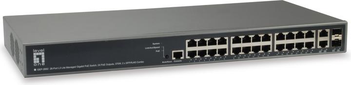 LevelOne Commutateur Gigabit PoE administrable 26 ports L3 Lite 24 sorties PoE 370W 2 x SFP/RJ45 Combo (26 ports)