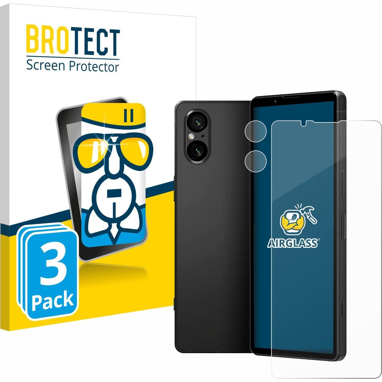 BROTECT AirGlass Panzerglasfolie (3 Stück, Sony Xperia 5 V), Smartphone Schutzfolie, Transparent