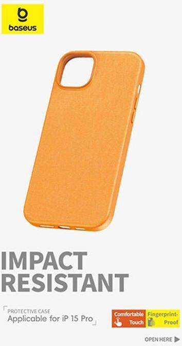 Actual product image Baseus Phone Case for iPhone 15 ProMax Fauxther Series (Orange) (Apple iPhone 15 Pro Max)